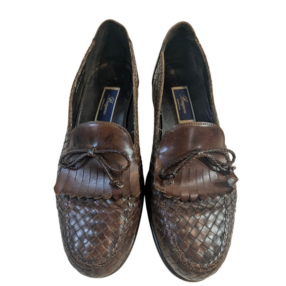 Bragano Men's Brown Woven Leather Tassel Loafer Shoes Made in Italy 10.5‎